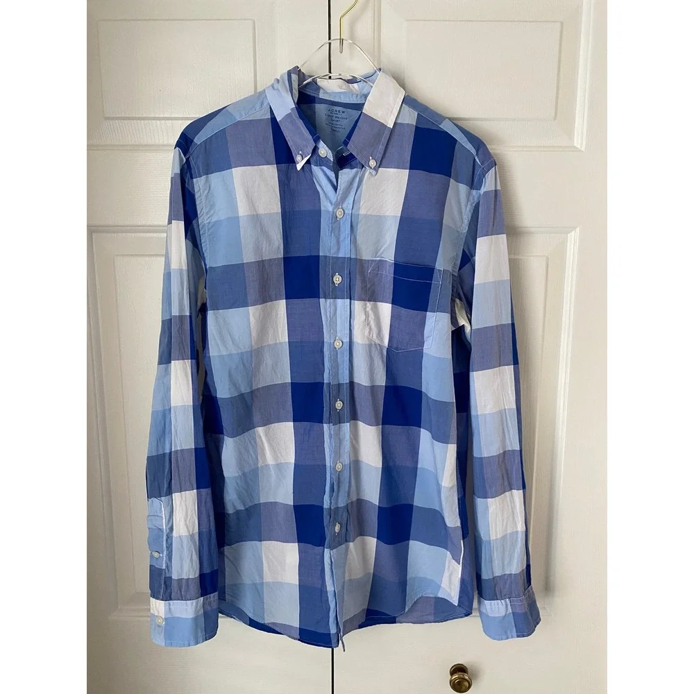 J. Crew Mens S Casual Plaid Button Down Long Sleeve Lightweight Work Bundle of 4